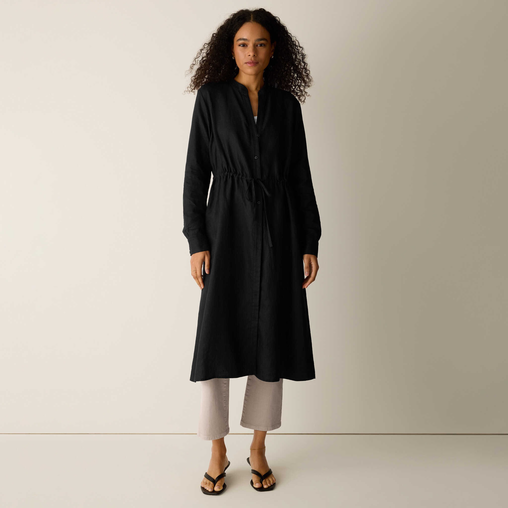 Organic Linen Band Collar Shirtdress | Eileen Fisher