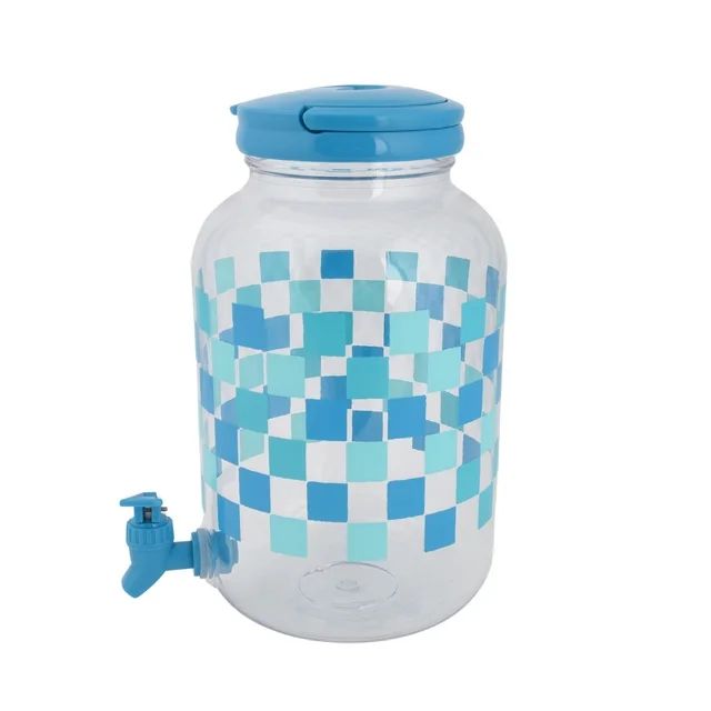 Mainstays 1.2-Gallon Clear Acrylic Beverage Dispenser, Blue Check Print | Walmart (US)
