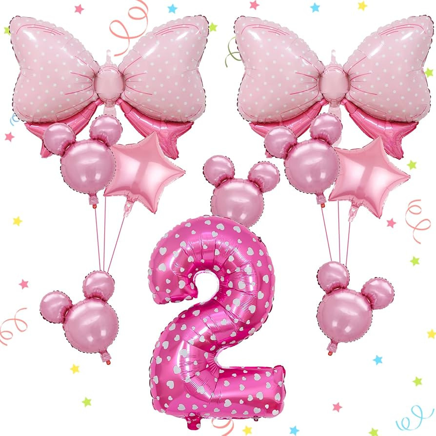 10Pcs Minnie Balloon, Pink Mouse Birthday Number Mylar Foil Balloons Huge Bow Birthday Party Supp... | Amazon (US)