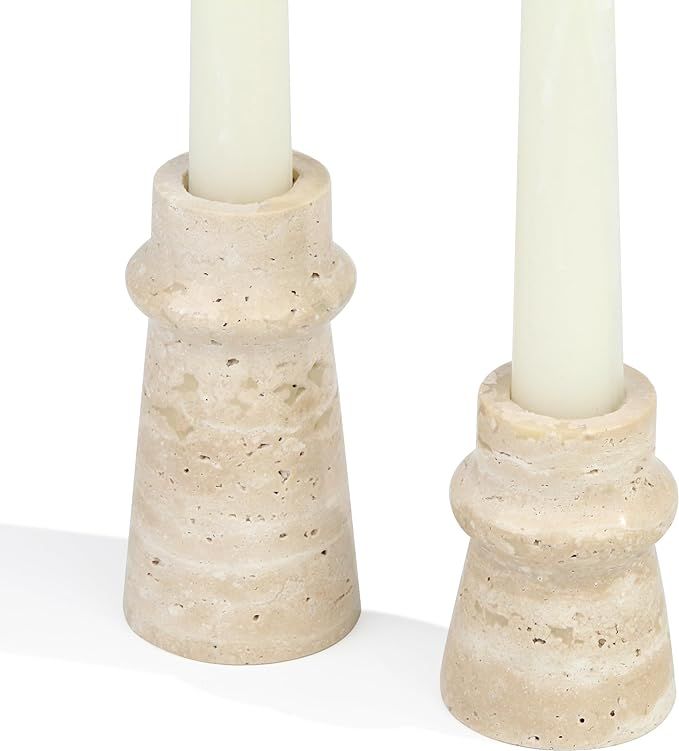 Vixdonos Natural Stone Candle Holder Set of 2 Taper Candle Candlestick Mantle Candle Stand for Ho... | Amazon (US)