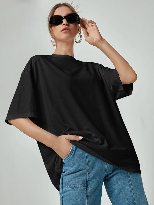 Crew Neck Drop Shoulder Oversized Tee | SHEIN