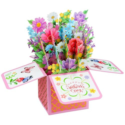 WhatSign Pop Up Mothers Day Cards for Mom Happy Mothers Day Pop Up Card 3D Pop-Up Flower Bouquet Card from Daughter Son Gifts for Mom Grandma Wife | Amazon (US)