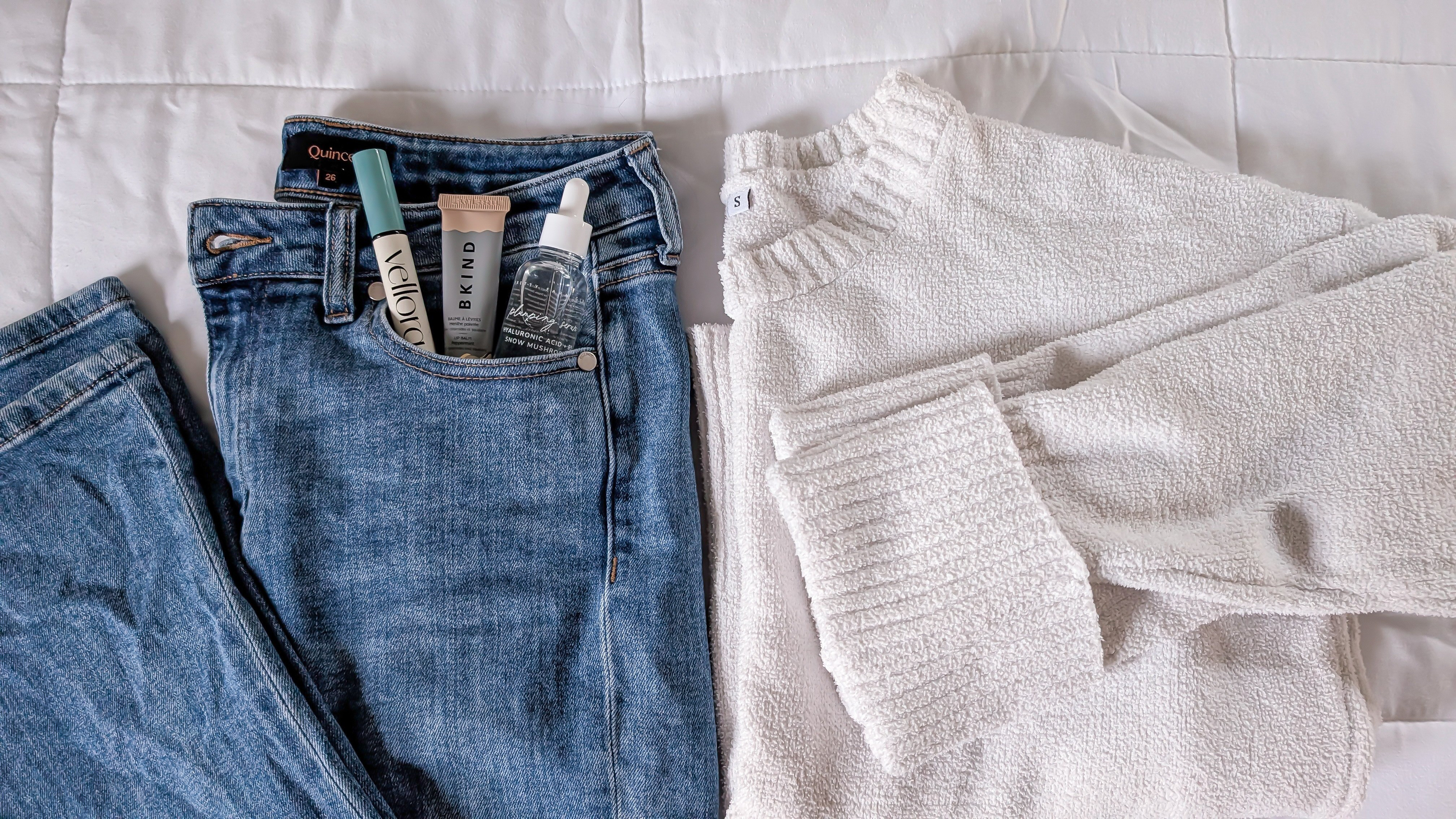 Close up outfit details , quince denim true to size and white sweater [I have these in  two colors]

#LTKgrwm #LTKootd #LTKmorningroutine