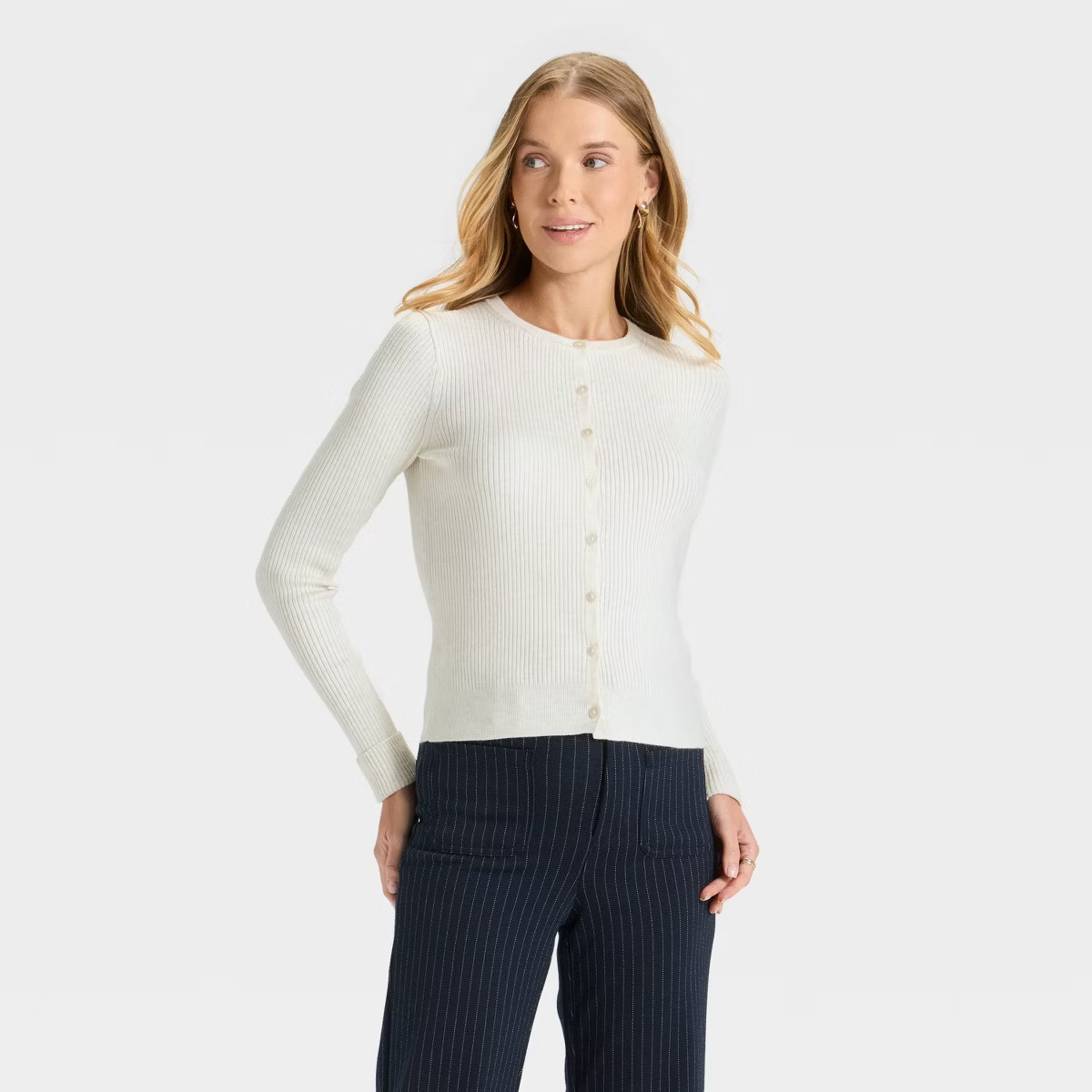Women's Ribbed Cuff Cardigan - A New Day™ Oatmeal XS | Target