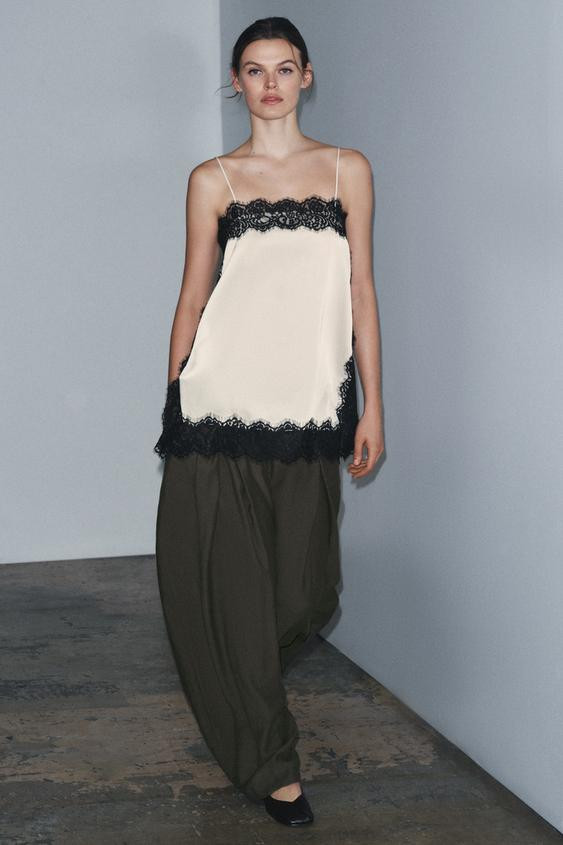 ZW COLLECTION SATIN LACE TOP | Zara US