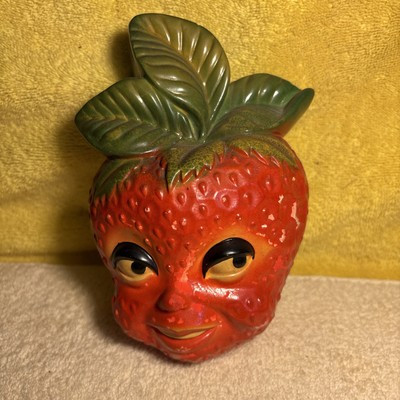 1950s Chalkware Red Strawberry Fruit String Holder Wall Decor Plaque USA FR/SHP | eBay US