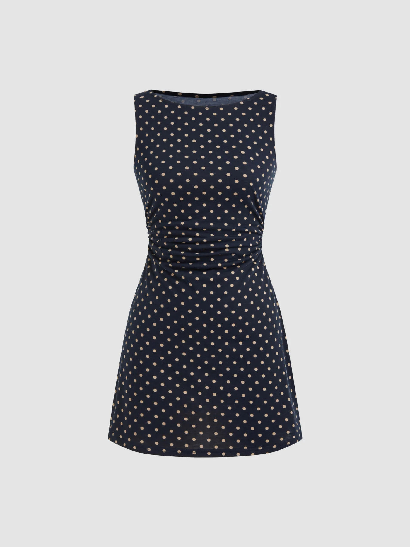 Boat Neck Polka Dot Ruched Mini Dress | Cider