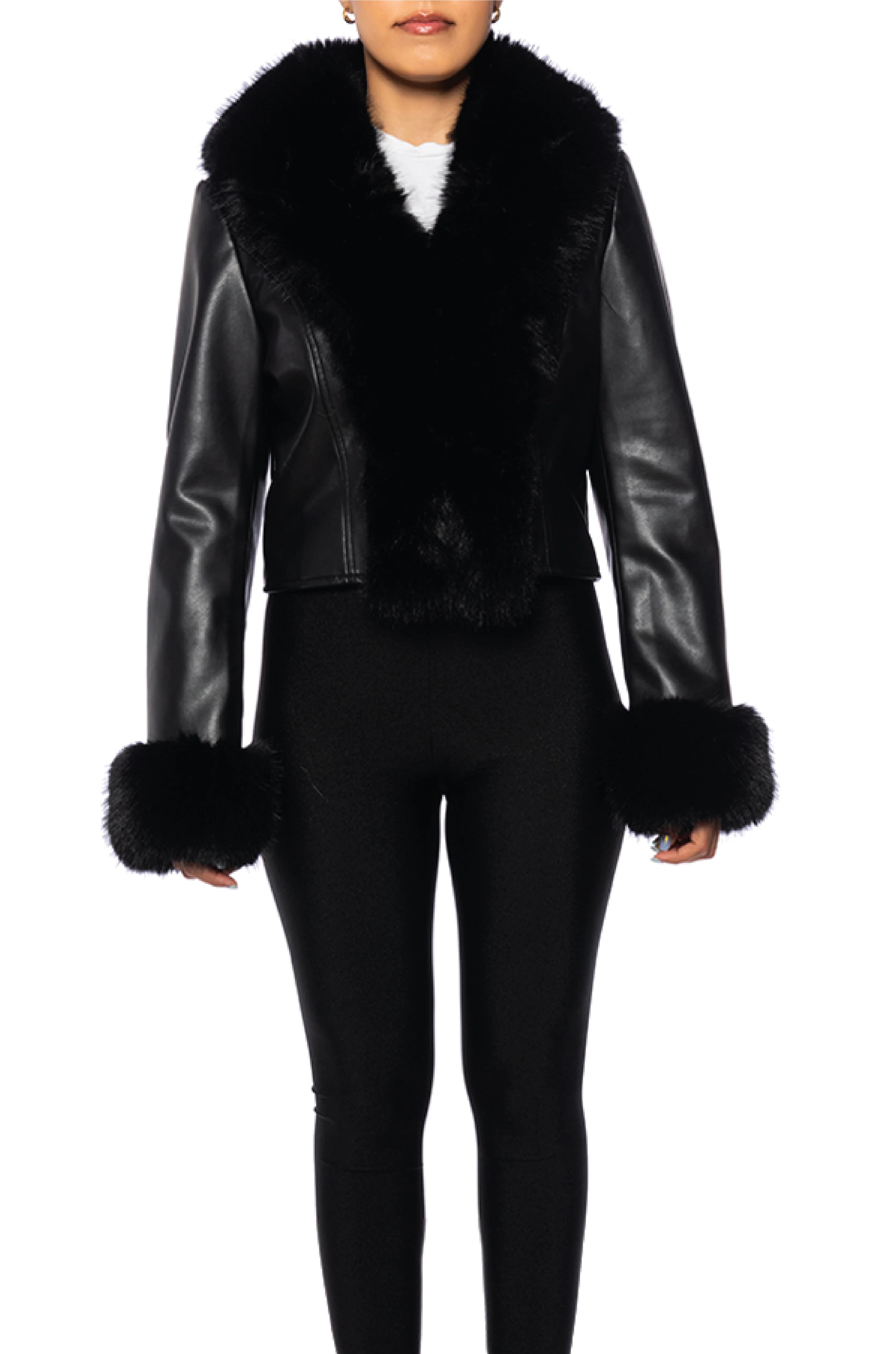LUNNA-BLACK FAUX FUR JACKET | Azalea Wang