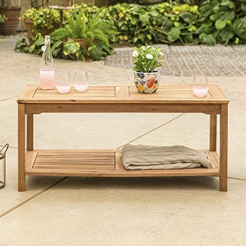 Walker Edison Anguilla Modern Acacia Wood 2 Tier Slatted Outdoor Coffee Table, 47 Inch, Brown | Amazon (US)