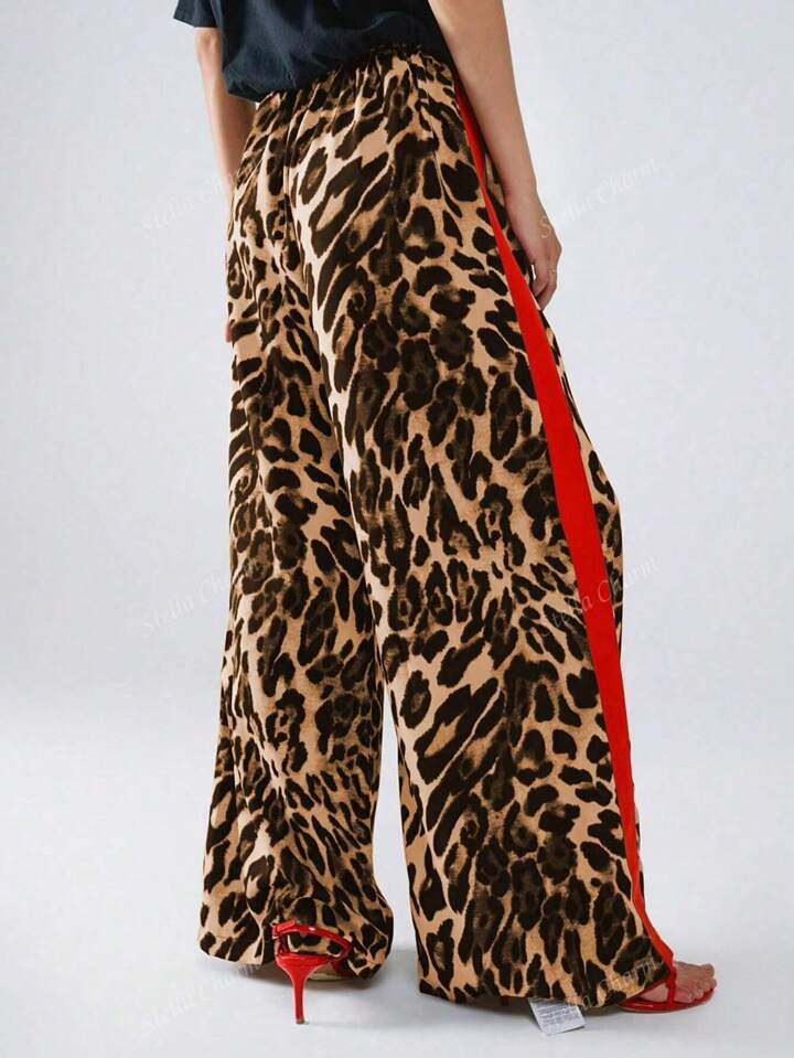 Women Leopard Print Color Block Loose Casual Long Pants, Everyday Wear | SHEIN