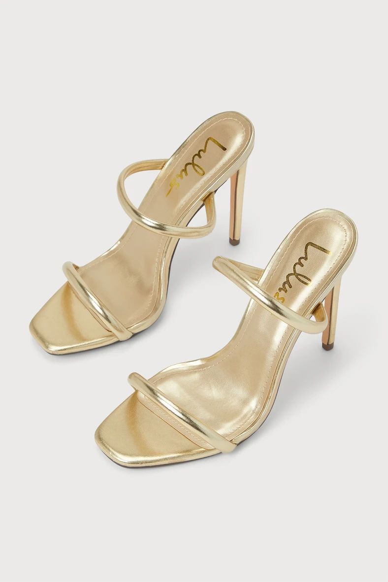 Theyaa Gold Metallic Square-Toe High Heel Sandals | Lulus (US)