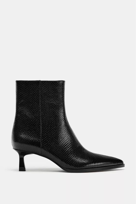 EMBOSSED HEELED ANKLE BOOTS | Zara Canada