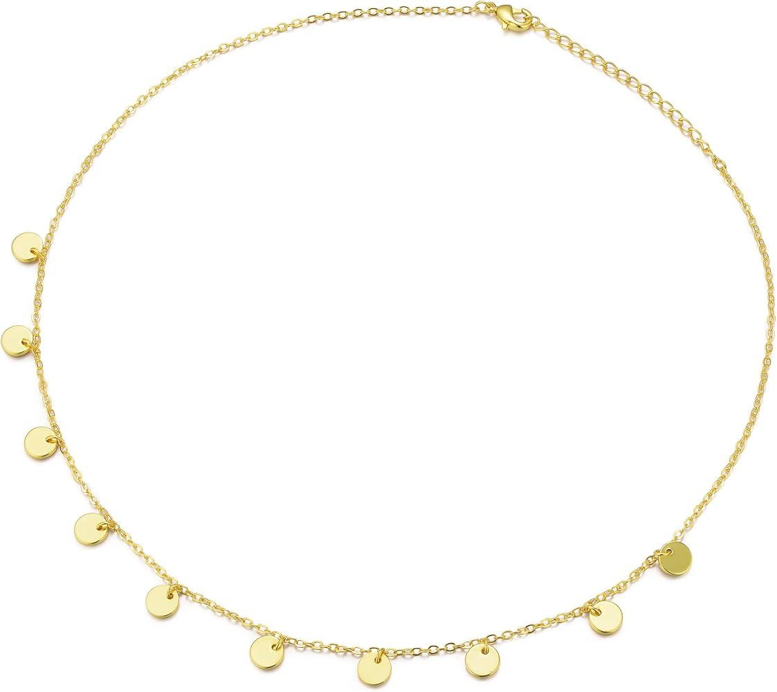 Gold Tiny Disc Chain Choker Coin Short Layering Necklace 14 Inch with 2 Inch Extender | Amazon (US)