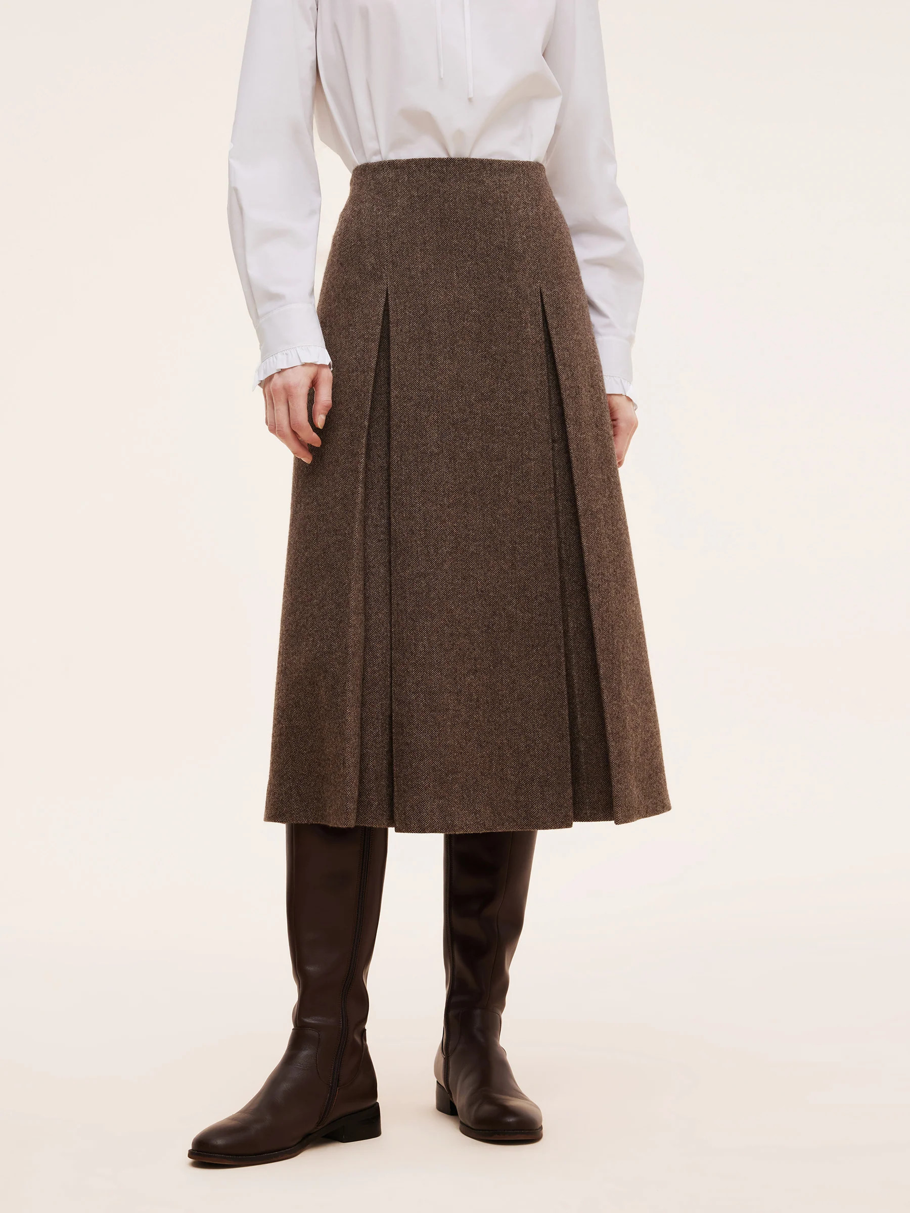 100% Washable Wool A-Line Women Skirt - Coffee Brown / L | GOELIA
