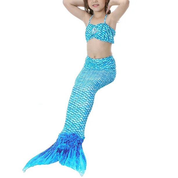 10 Types 3Pcs Summer Girls Kids Children Swimmable Tops+Swim Briefs Bottoms + Mermaid Tail Bikini... | Walmart (US)