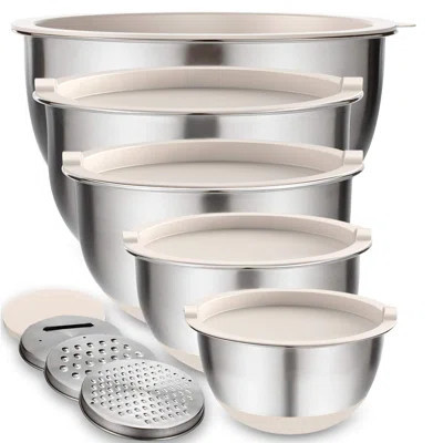 Mixing Bowls With Airtight Lids Set, 5PCS Stainless Steel Khaki Nesting Bowls For Kitchen, With Grater Attachments & Non-Slip Bottoms, Size 5, 3, 2, 1 | Wayfair North America