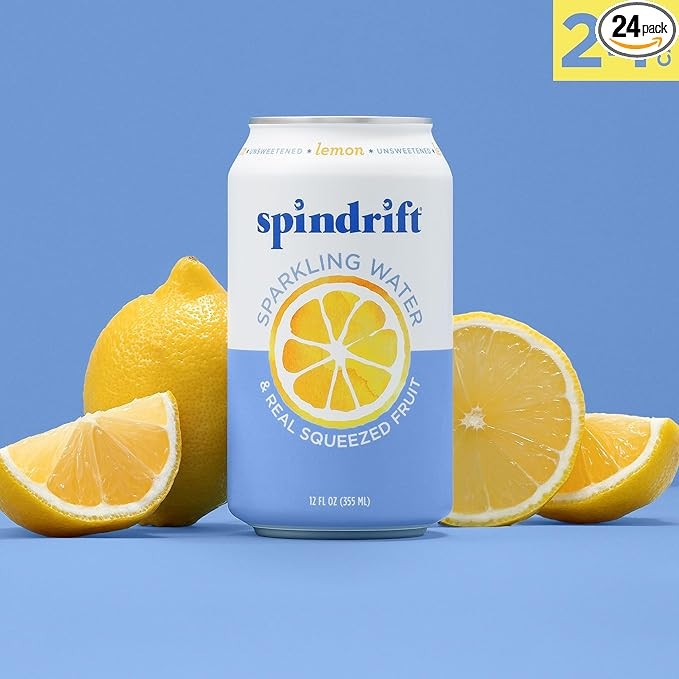 Spindrift Sparkling Water, Lemon Flavored, Made with Real Squeezed Fruit, 12 Fl Oz Cans, Pack of ... | Amazon (US)
