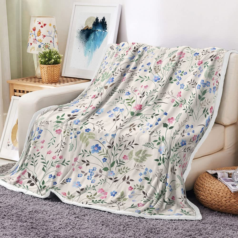 Spring Floral Throw Blanket, Pink and Blue Watercolor Floral Throw Blanket for Couch, Farmhouse F... | Amazon (US)