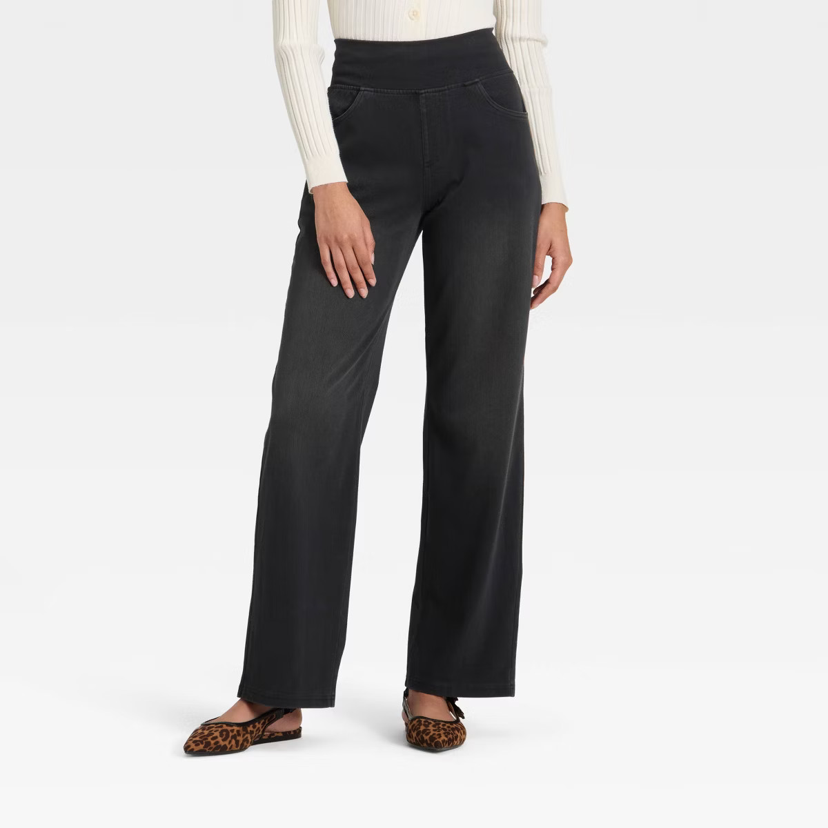 Women's High Waist Wide Leg Stretchy Knit Jeans with Front and Back Pockets - A New Day™ Washed... | Target