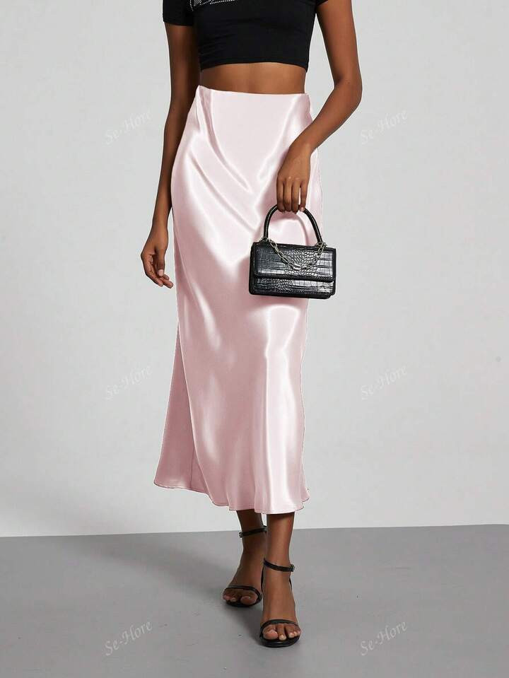 Women's Elastic Satin Finish Maxi Skirt | SHEIN