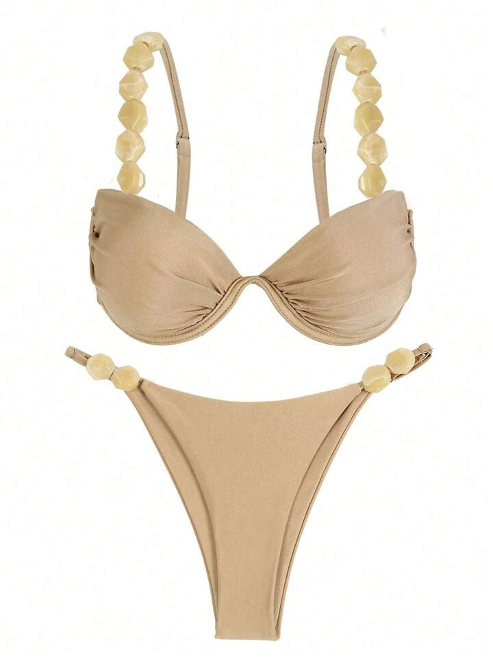 Women’s Beaded Satin Bikini Set | SHEIN