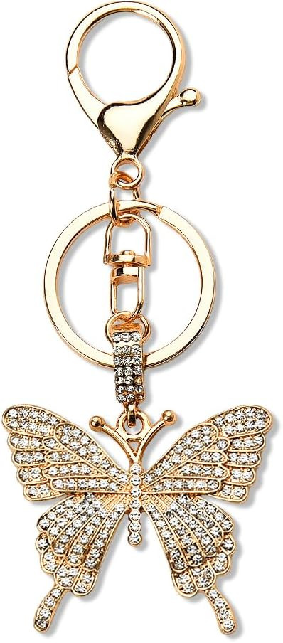 Sparkling Rhinestone Butterfly Keychain Silver Bling Bling Crystal Butterfly Charm Key Chain for ... | Amazon (US)