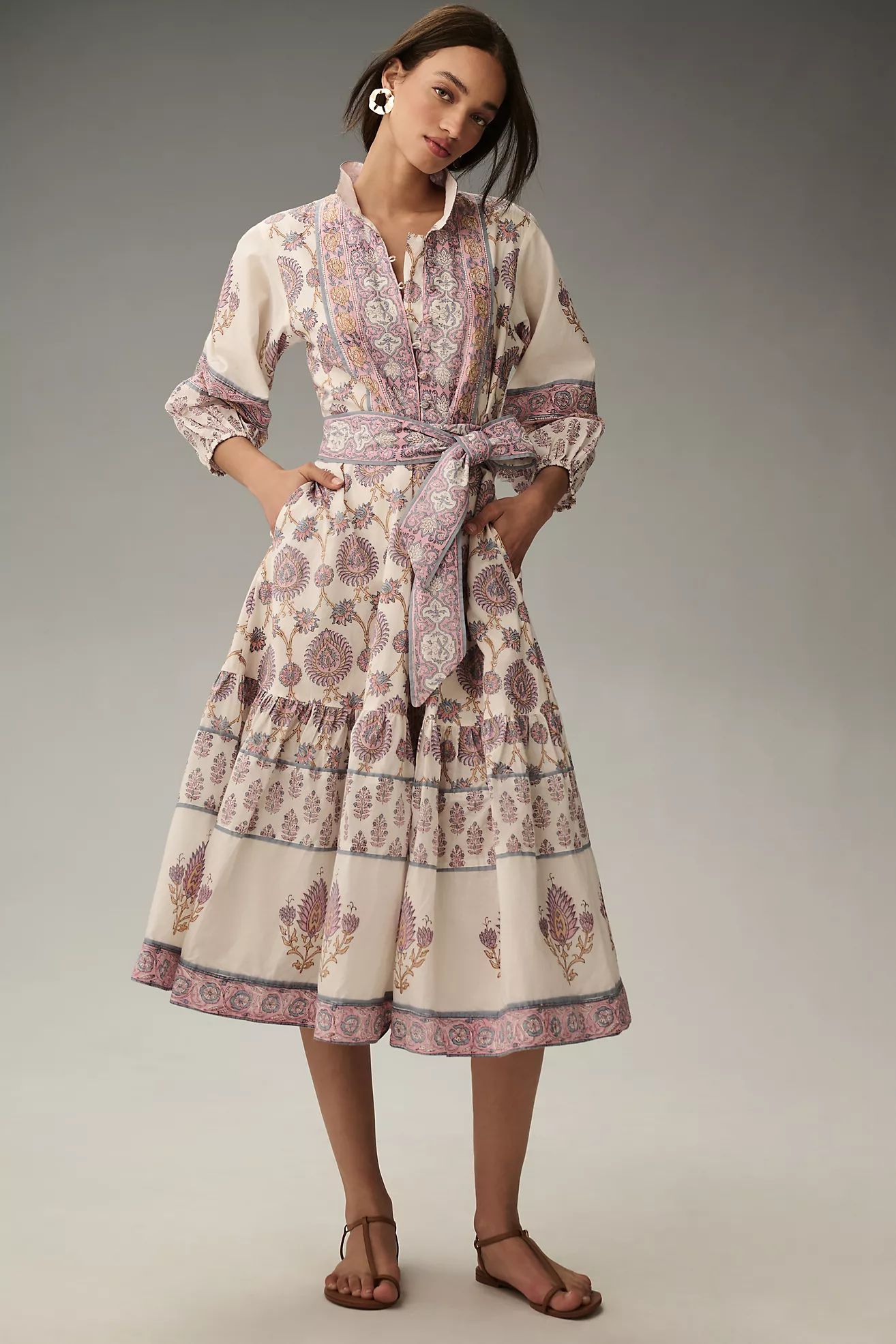 Sue Sartor Long-Sleeve Flounce Midi Dress | Anthropologie (US)