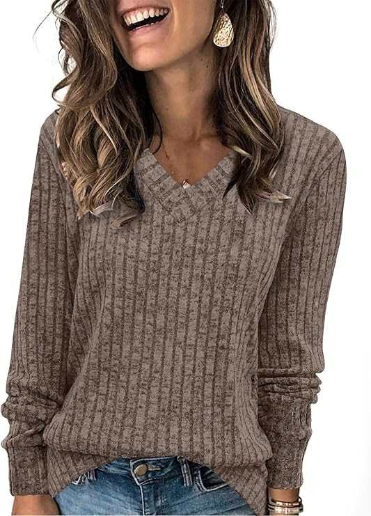 SAMPEEL V Neck Long Sleeve Shirts for Women Casual Fall Tops Lightweight Tunic Sweaters Fashion C... | Amazon (US)