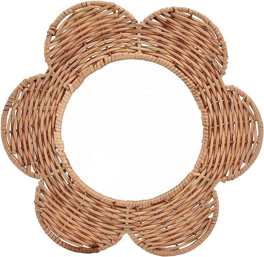 SYH&AQYE Wall Mounted Mirror Decorative Rustic Rattan Mirrors Flower Boho Hanging Mirror for Make... | Amazon (US)