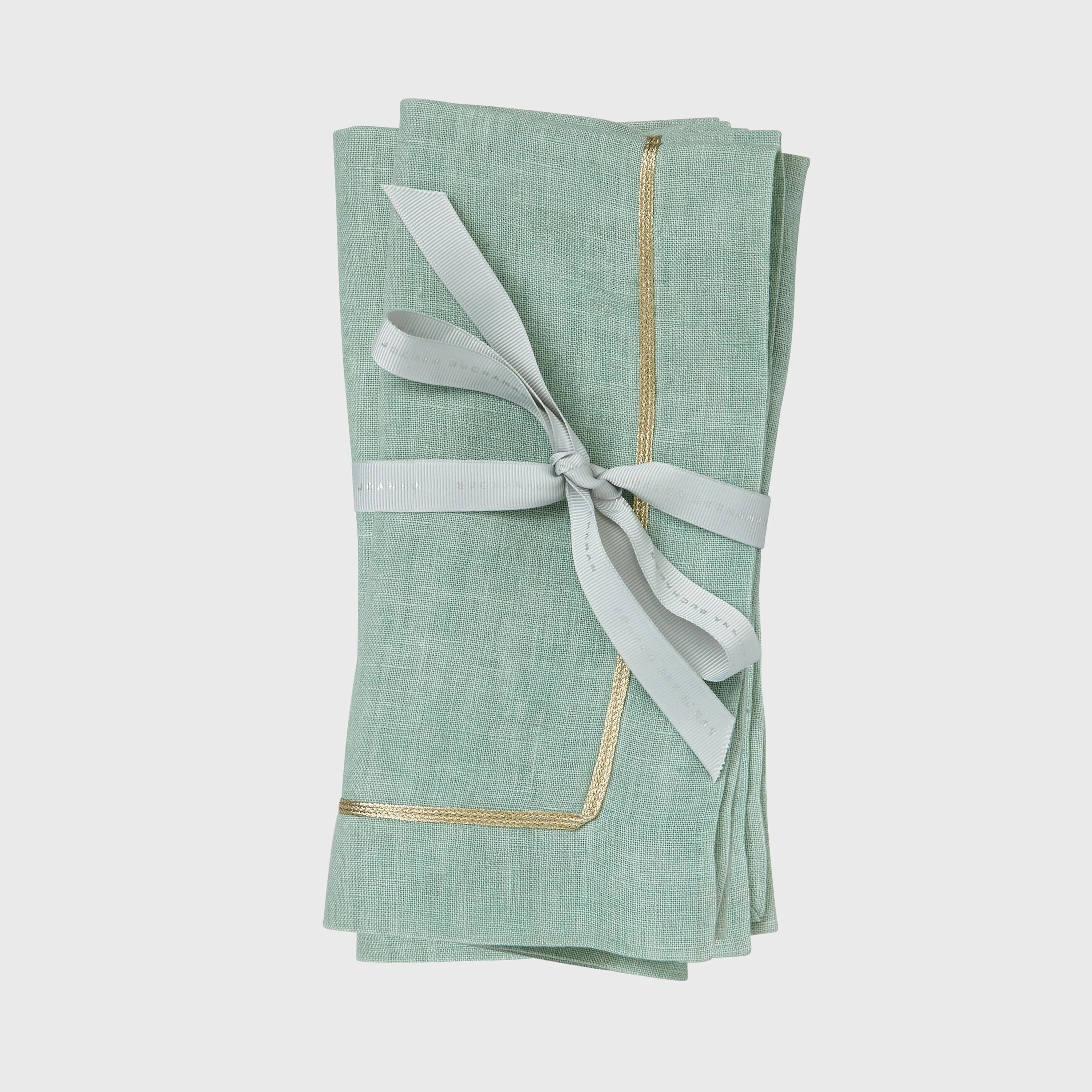 Gold trim dinner napkins, seafoam, set of two | Joanna Buchanan