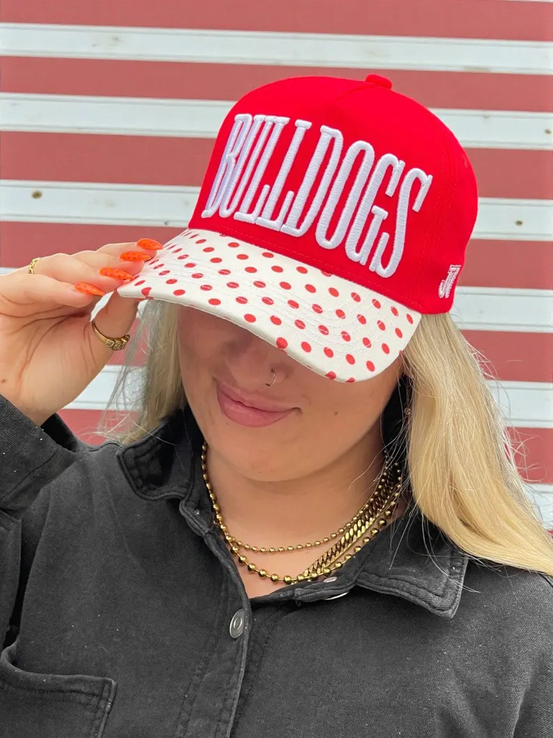 Bulldogs Red and White Polka Dot Cap (ESTIMATED SHIP DATE 8-17) | Etsy (Global)