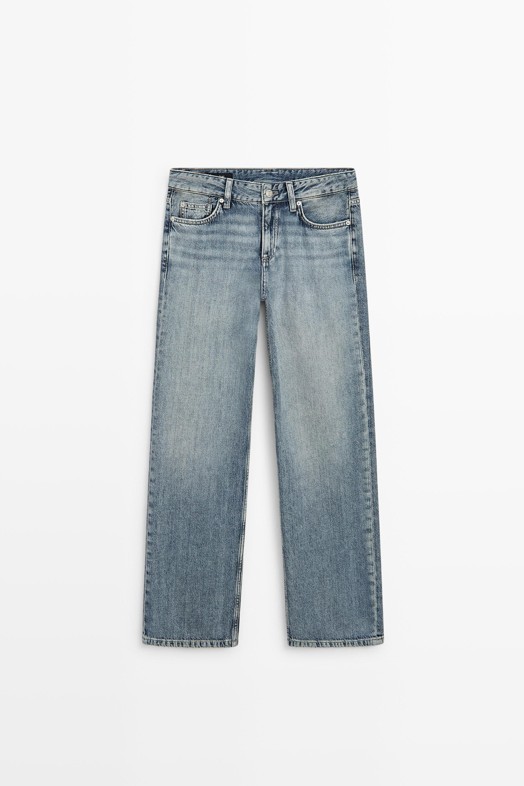 Low-rise straight-leg jeans - MEDIUM BLUE | Massimo Dutti UK