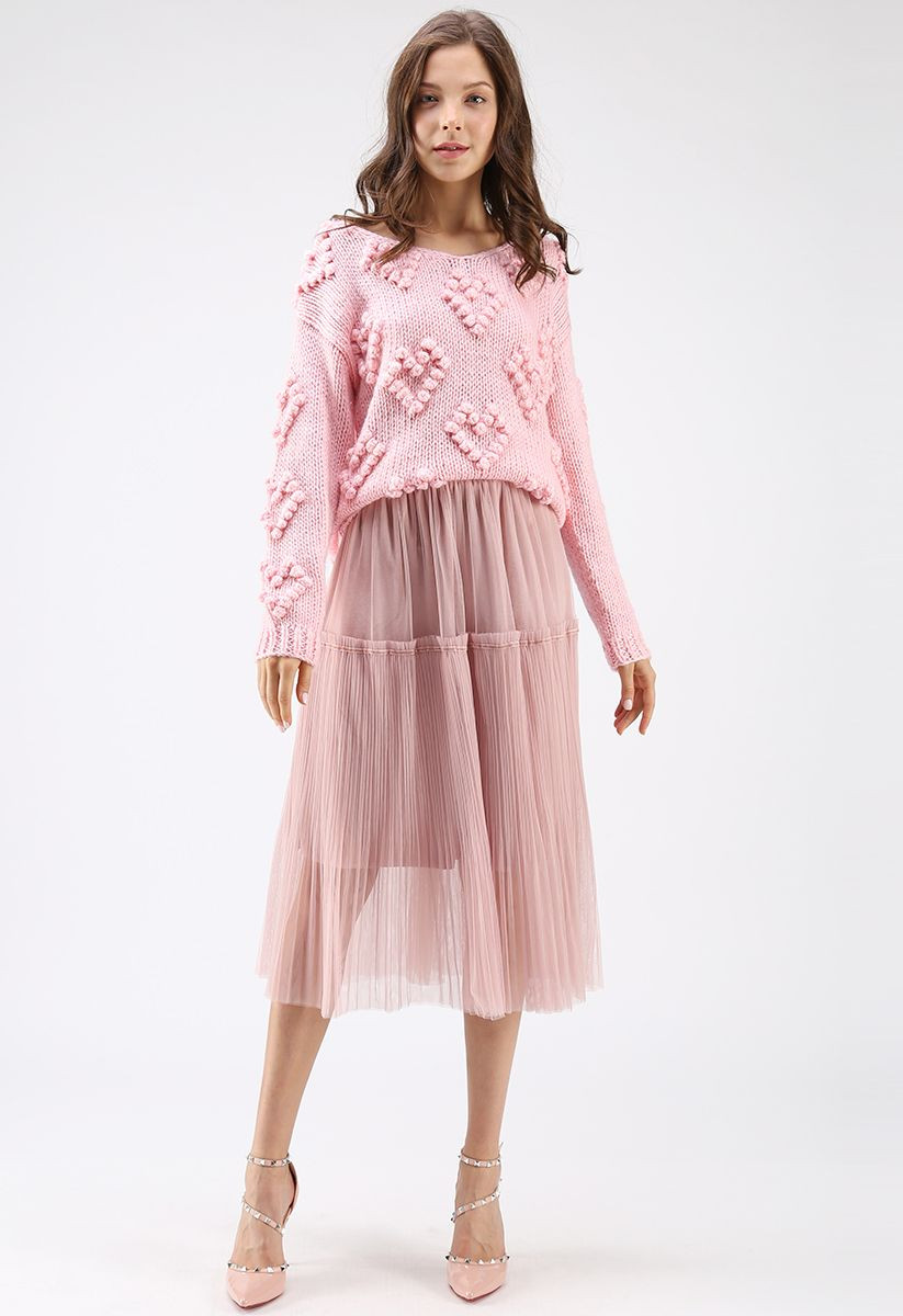 Knit Your Love V-Neck Sweater in Pink | Chicwish