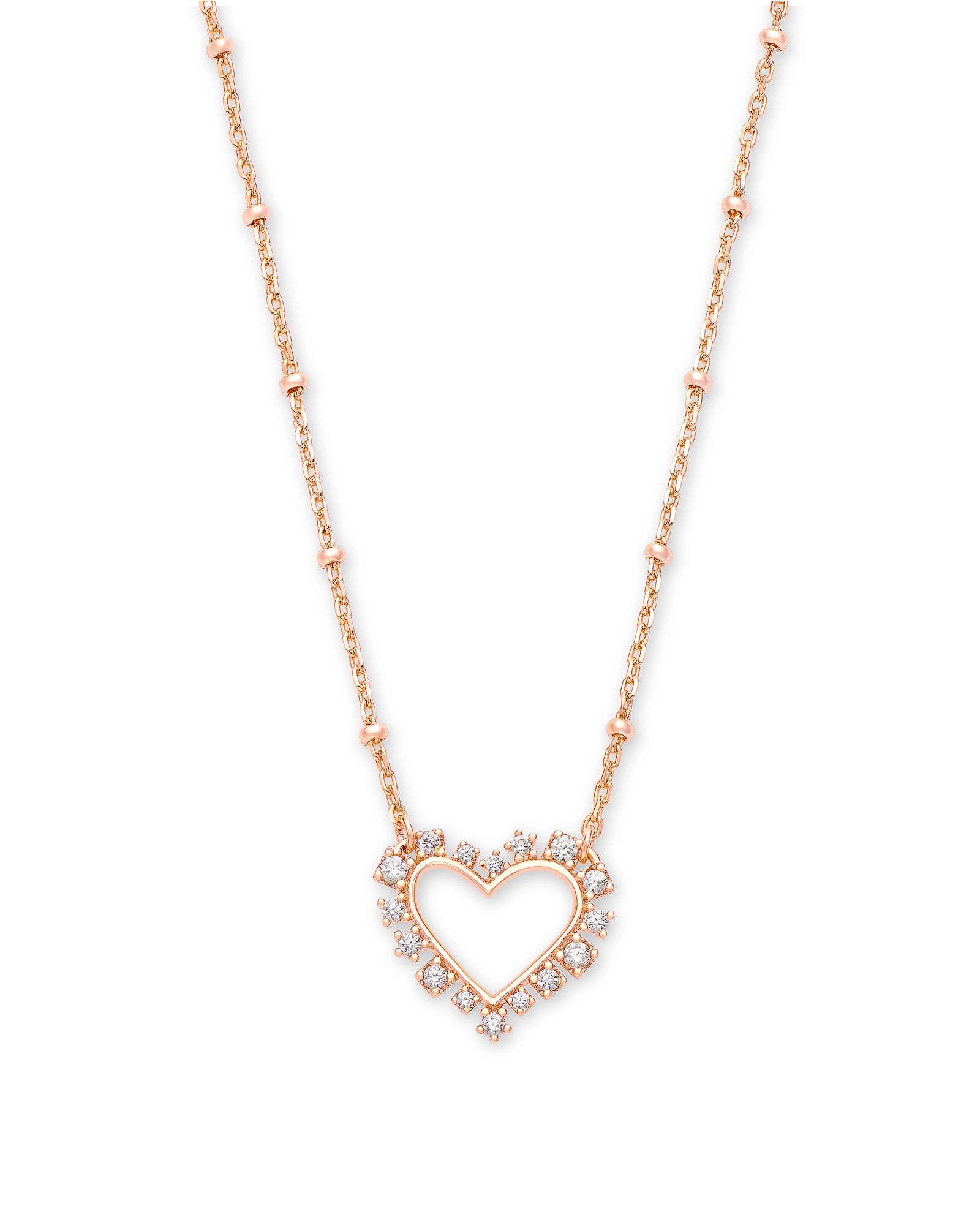 Ari Heart Rose Gold Pendant Necklace in White Crystal | Kendra Scott | Kendra Scott