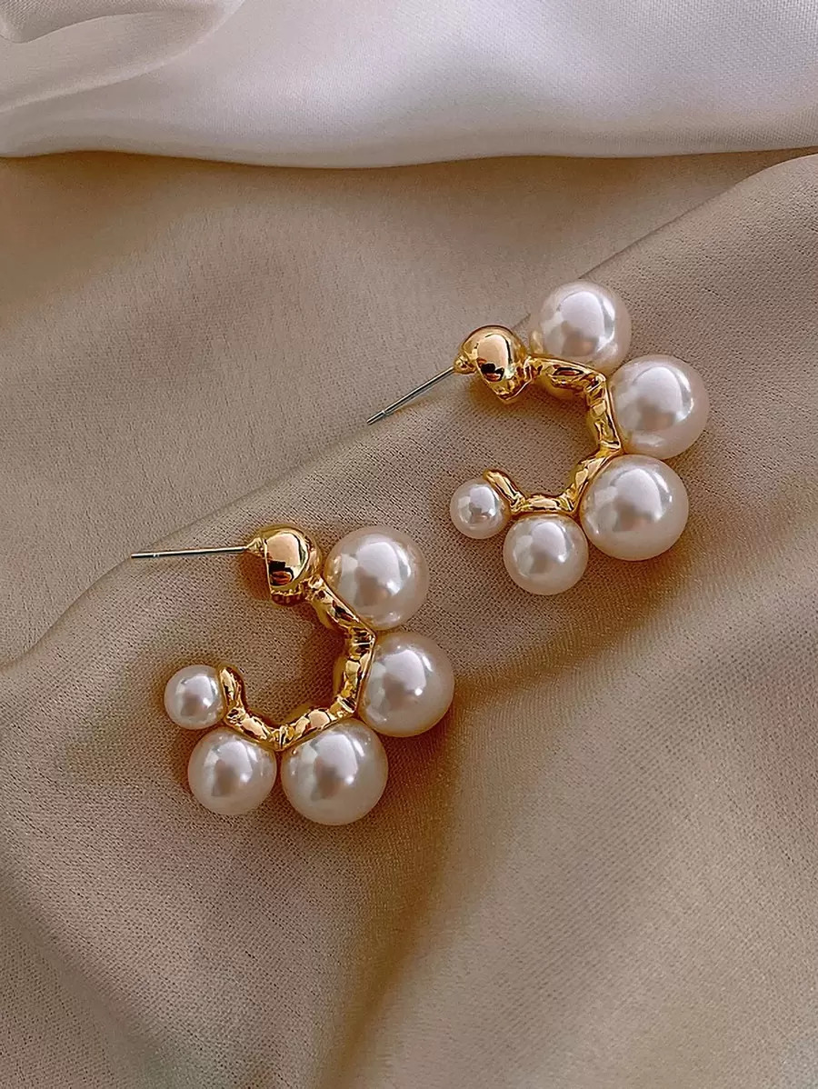 Andkiss Faux Pearl Decor Hoop Earrings | SHEIN