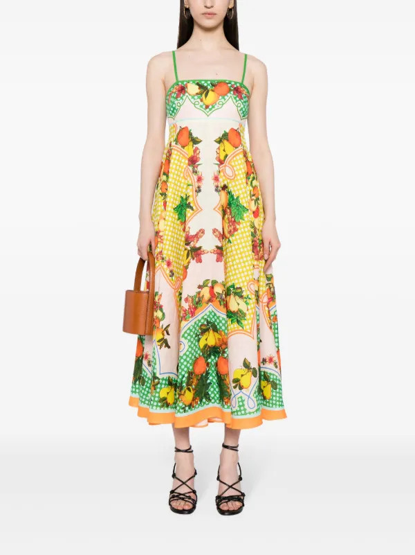 ALEMAIS graphic-print Linen Dress - Farfetch | Farfetch Global