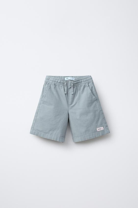 WIDE FIT COTTON SHORTS WITH LABEL | Zara US