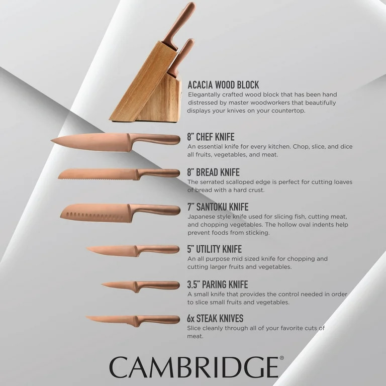 Cambridge Silversmiths Rame Copper 12-Piece Cutlery Set with Block | Walmart (US)