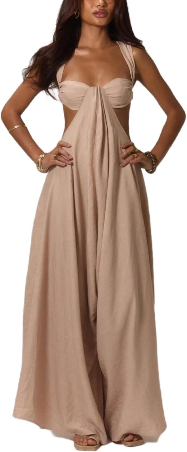 REASERAL Womens Casual Jumpsuit Halter Hollow Out Backless Top Wide Leg Pants Summer Vacation Jum... | Amazon (US)