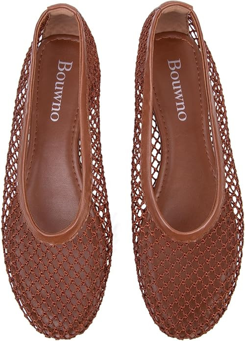 Mesh Ballet Flats for Women Slip On Round Toe Comfy Casual Office Fishnet Ballerina Flat Shoes | Amazon (US)