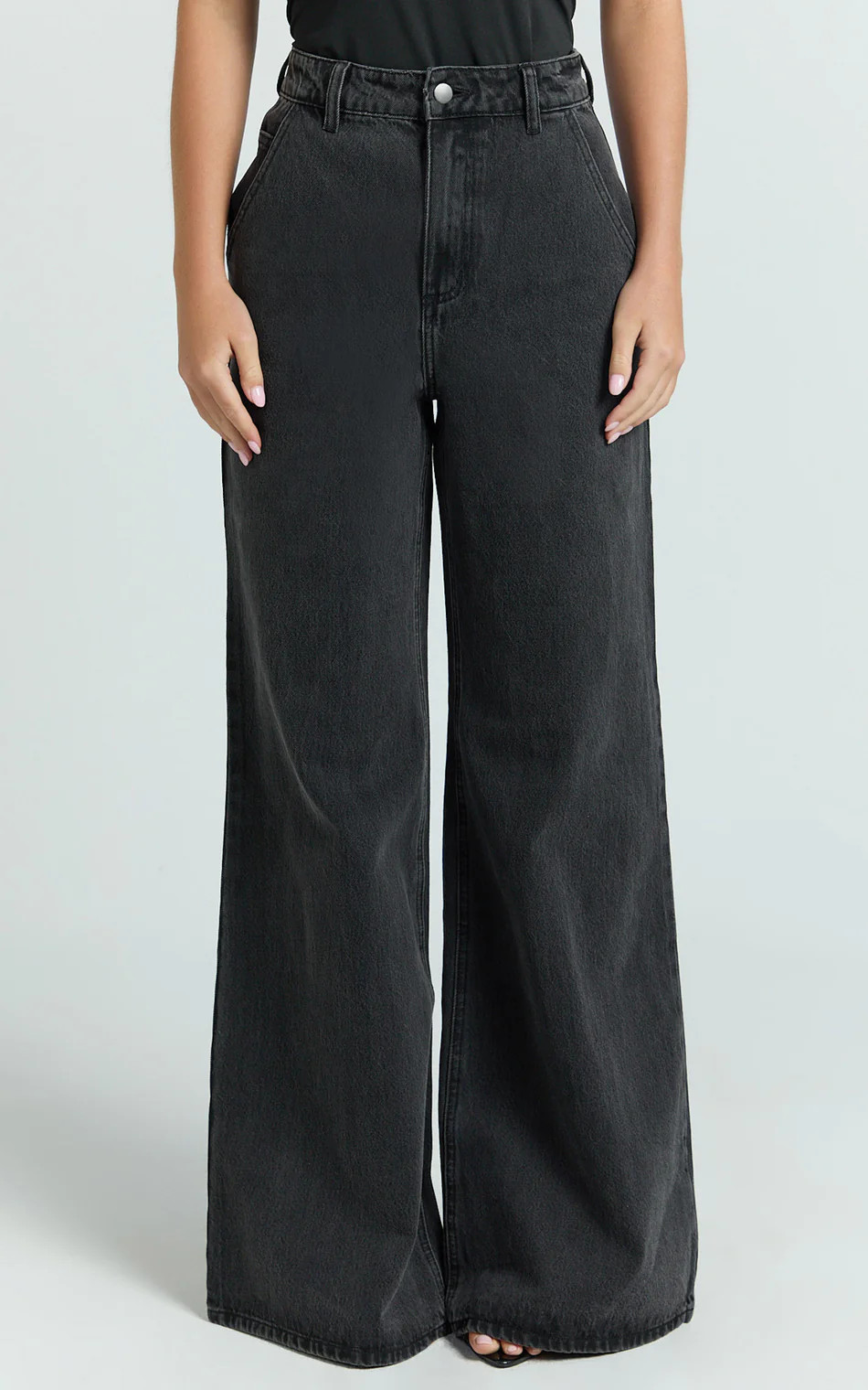 Therese Jeans - High Waist Wide Leg Flare Recycled Denim Jeans in Black | Showpo (ANZ)