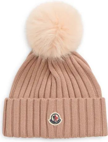 Moncler Wool Rib Beanie with Faux Fur Pompom | Nordstrom | Nordstrom