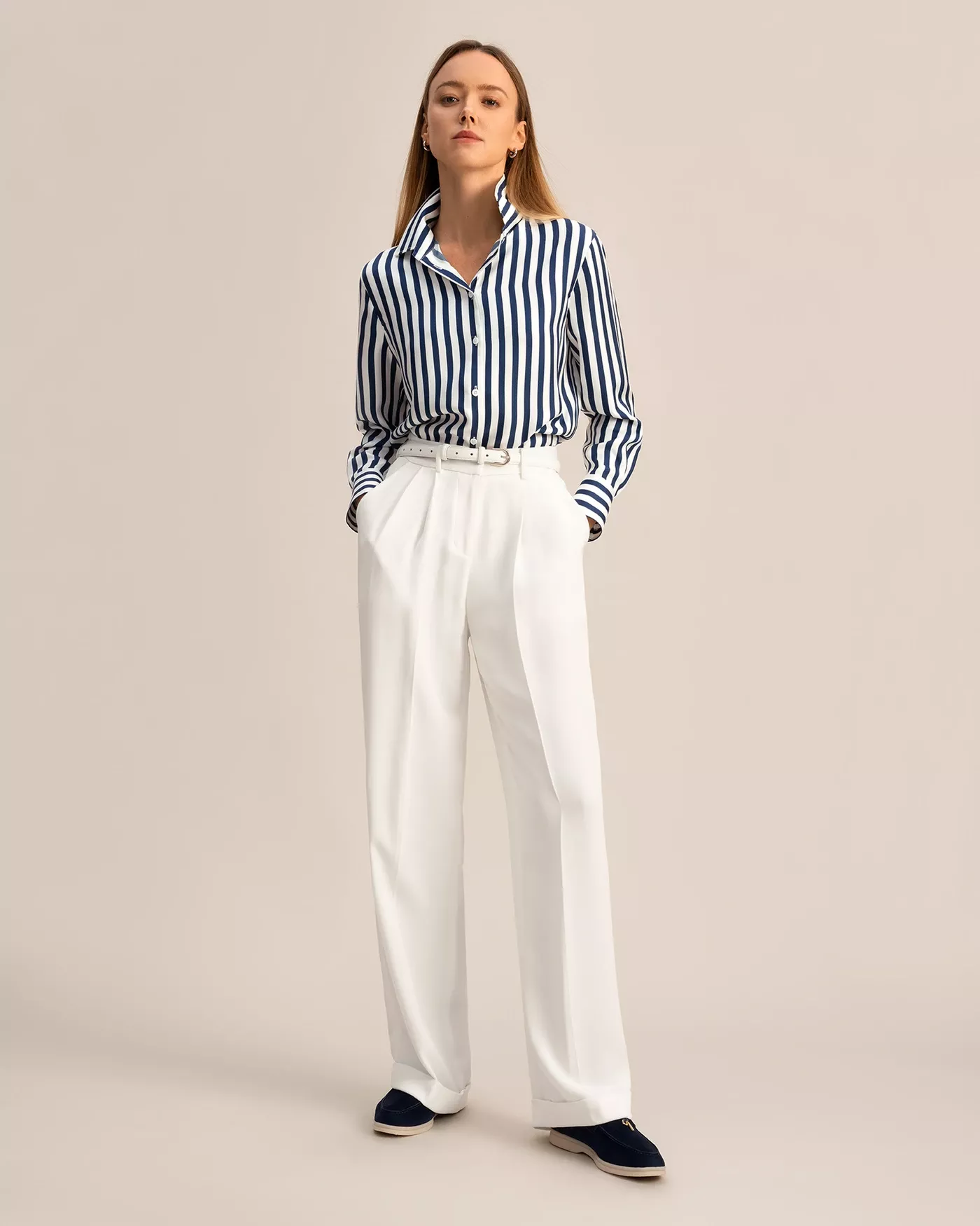 Classic Women's Amalfi Blue White Stripe Silk Shirt