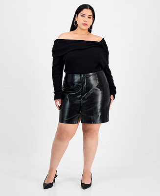 Bar III Trendy Plus Size Crocodile Embossed Faux Leather Mini Skirt, Macy's Exclusive - Macy's | Macy's