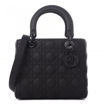 Ultra Matte Calfskin Cannage Medium Lady Dior Black | Fashionphile