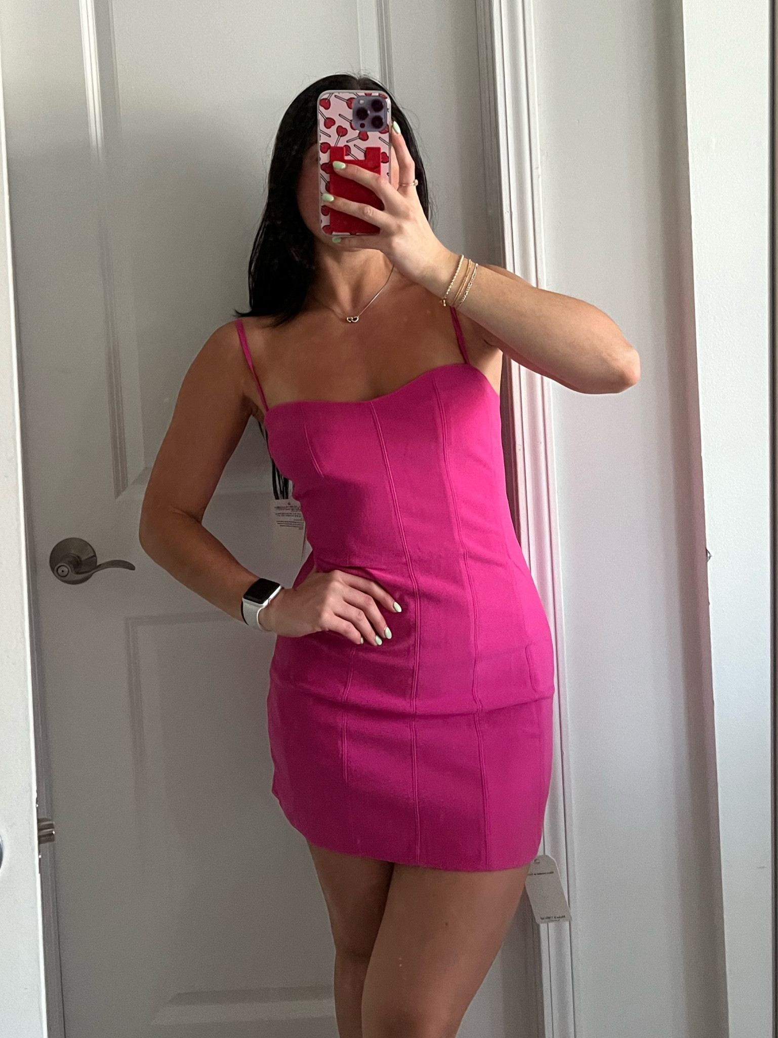 Obsessed with this short pink dress. It fits true to size and i am wearing a size small! I love this pink dress for bachelorette / weddings duties! Also love this as an option for a future gender reveal parties 

#LTKsalealert #LTKSpringSale #LTKwedding