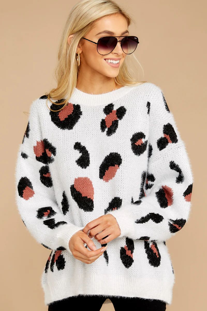 On The Loose White Leopard Print Sweater | Red Dress 
