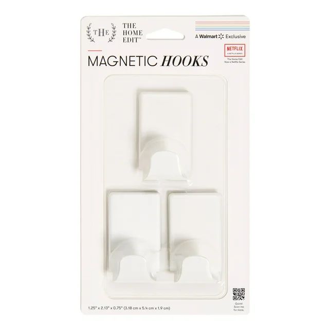 The Home Edit Magnetic Hooks, 3 Count, Metal, White Finish - Walmart.com | Walmart (US)