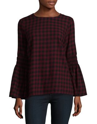 Plaid Bell Sleeve Cotton Top | Lord & Taylor