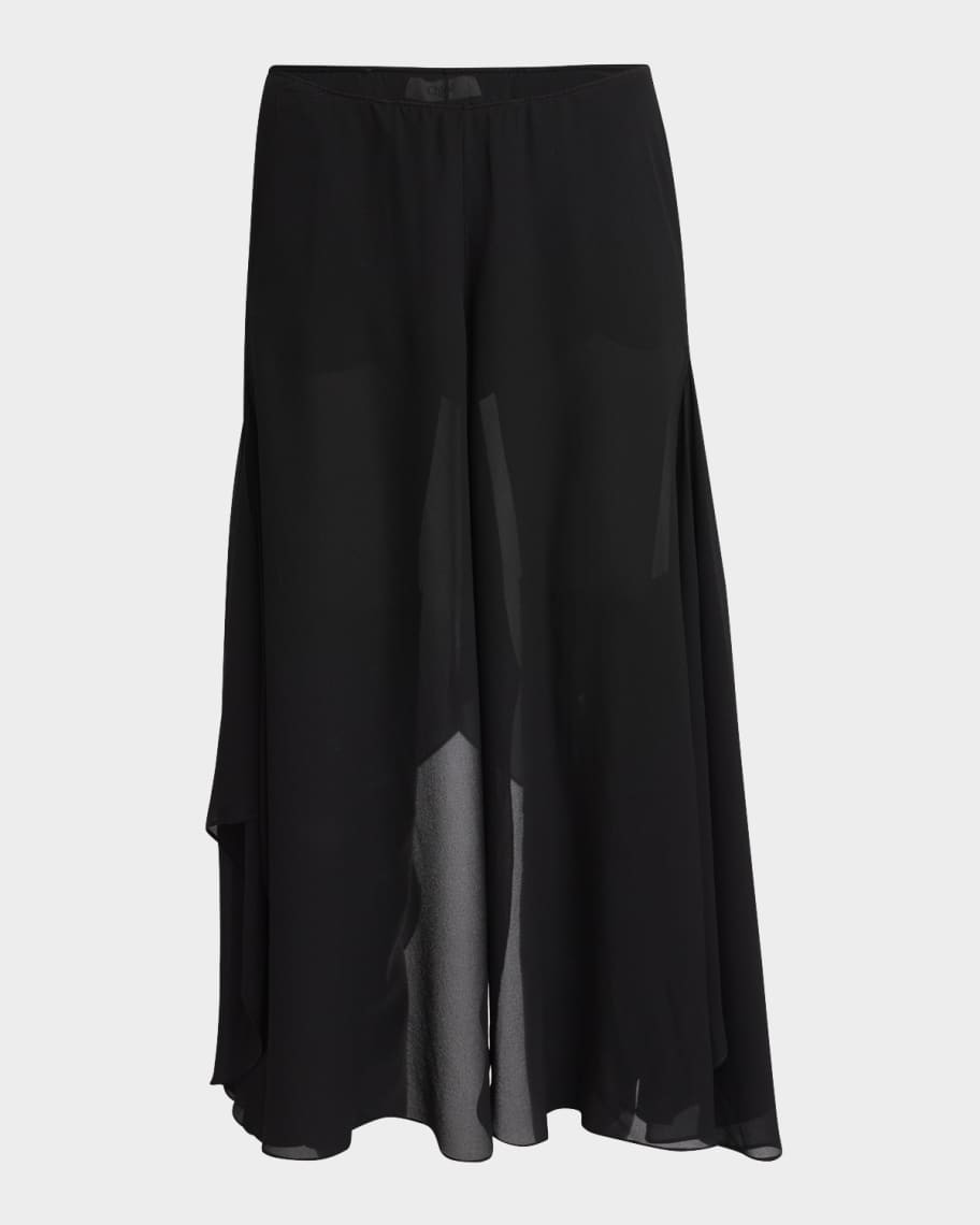 Silk Georgette Midi Pants with Skirt Overlay | Neiman Marcus